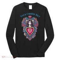 Viva Cristo Rey Sacred Heart Roman Catholic Long Sleeve Shirt thumb 0