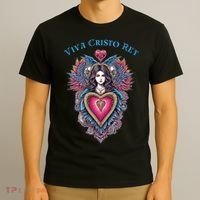 Viva Cristo Rey Sacred Heart Roman Catholic T-Shirt thumb 3