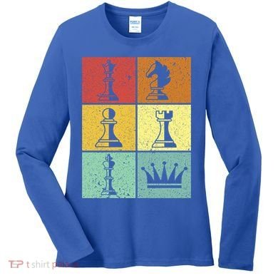 Vintage Colorful Retro Chess Gaming Cool Gift Women's Long Sleeve Shirt