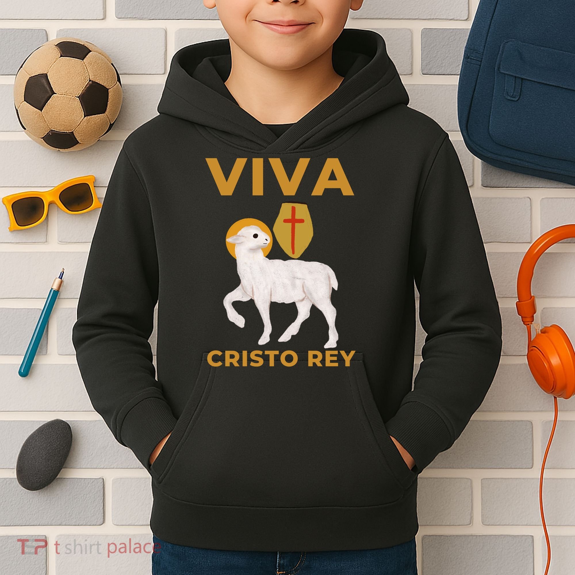 Viva Cristo Rey Roman Catholic Gift Kids Hoodie