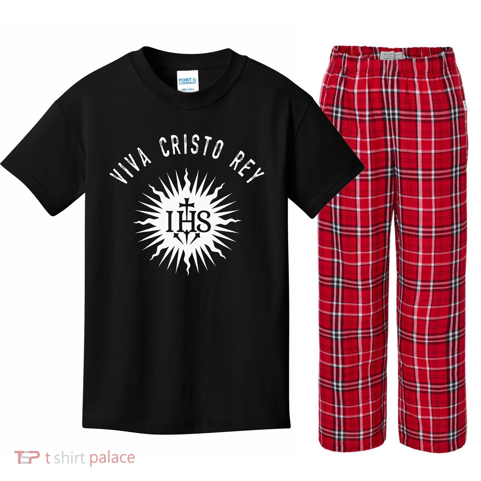 Viva Cristo Rey Roman Catholic Cristeros Kids Plaid Pajama Set
