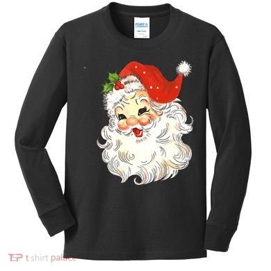 Vintage Christmas Santa Claus Face Old Fashioned Kids Long Sleeve Shirt
