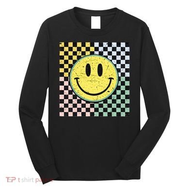 Vintage Checkered Smiling Face Long Sleeve Shirt