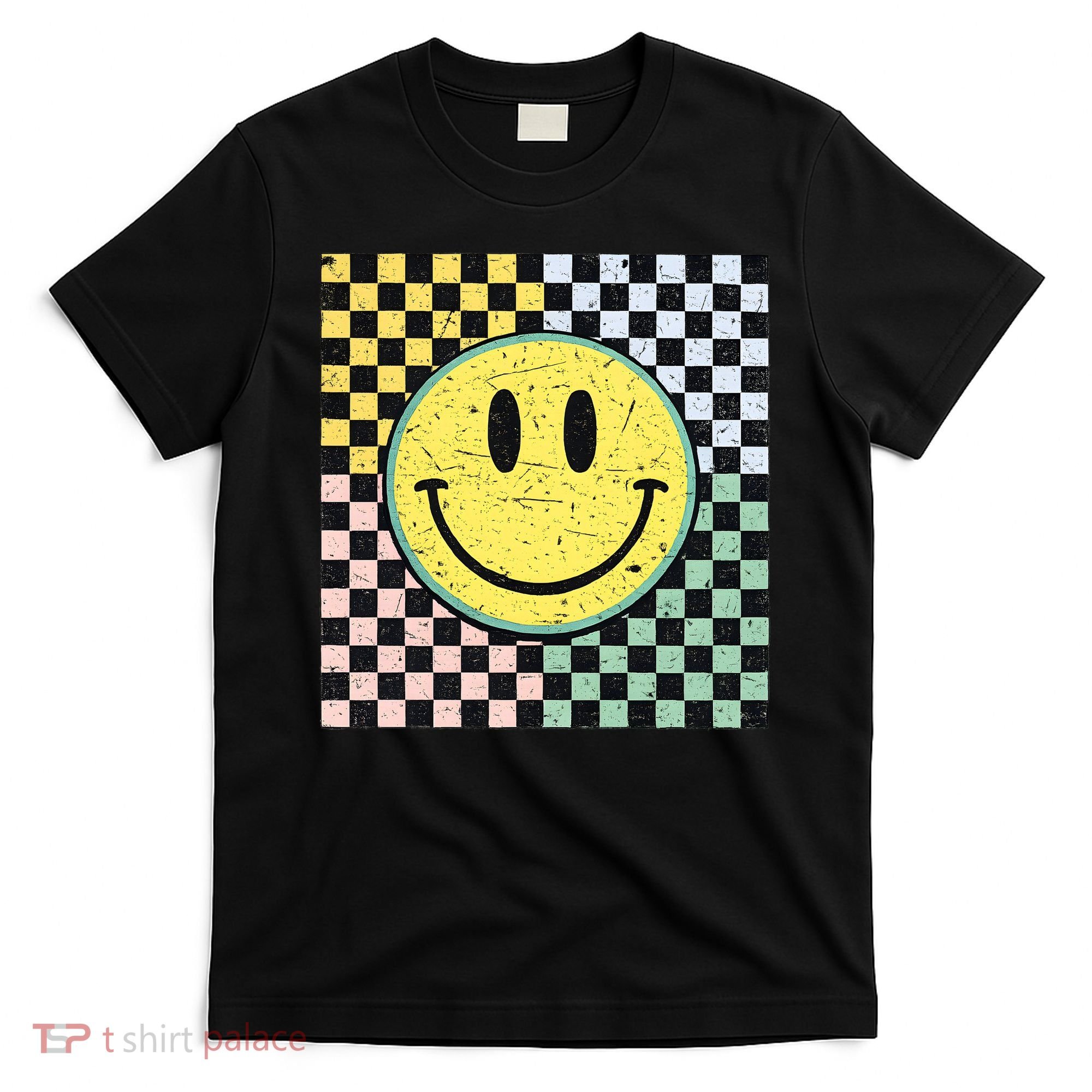 Vintage Checkered Smiling Face T-Shirt