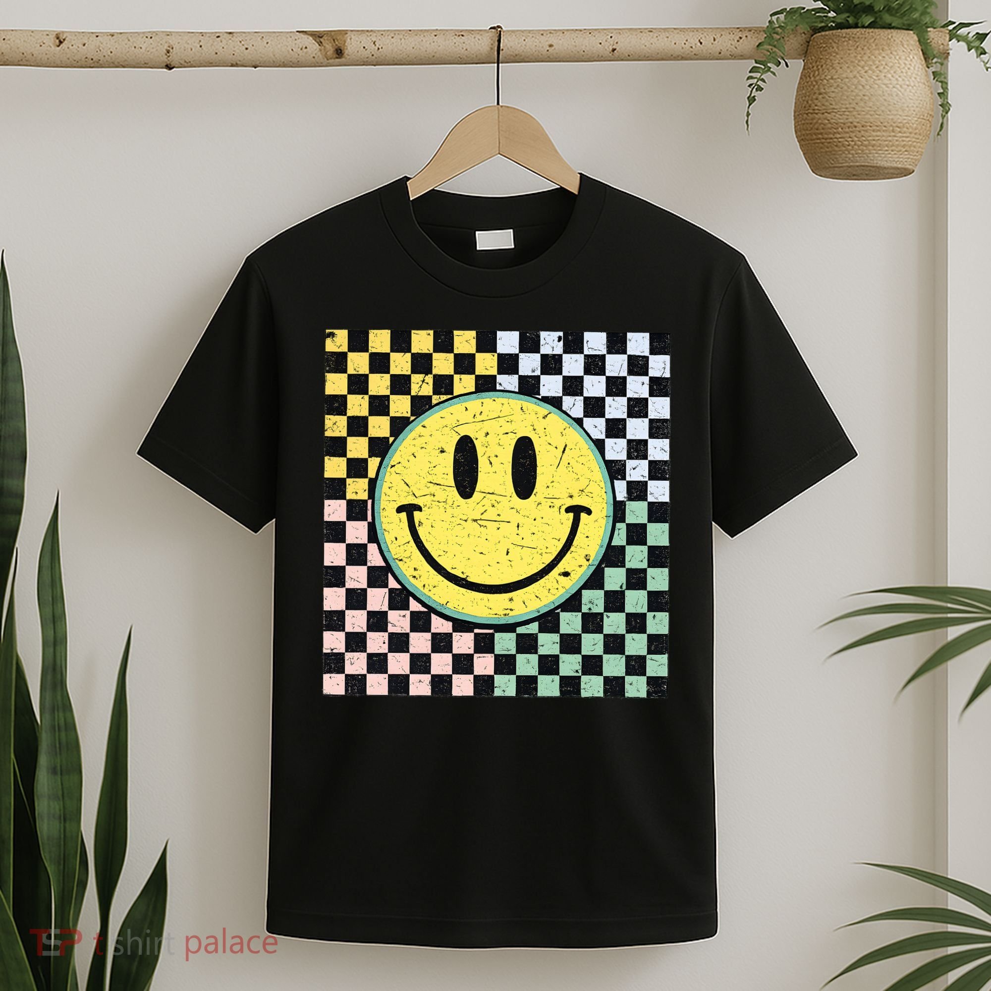 Vintage Checkered Smiling Face T-Shirt