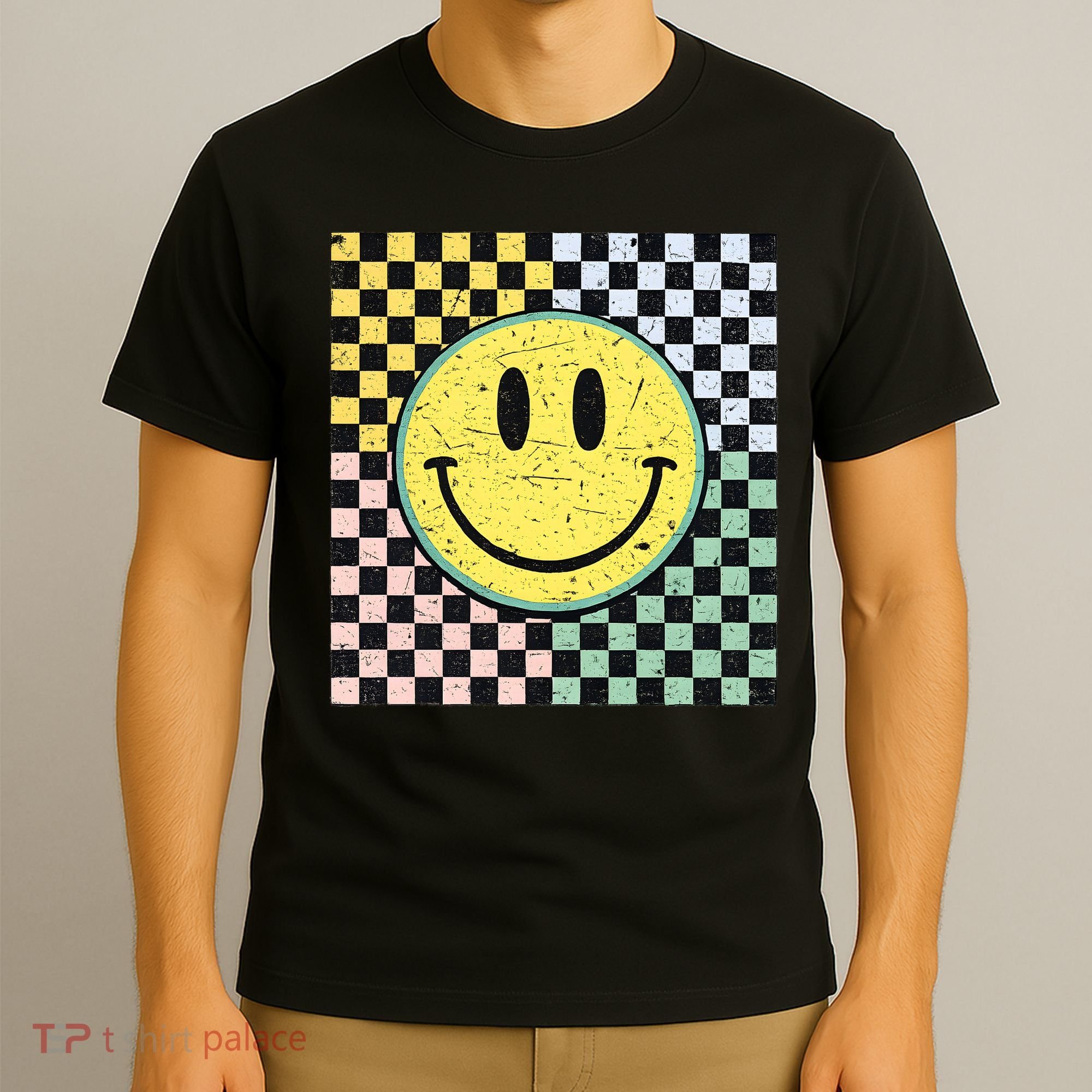 Vintage Checkered Smiling Face T-Shirt