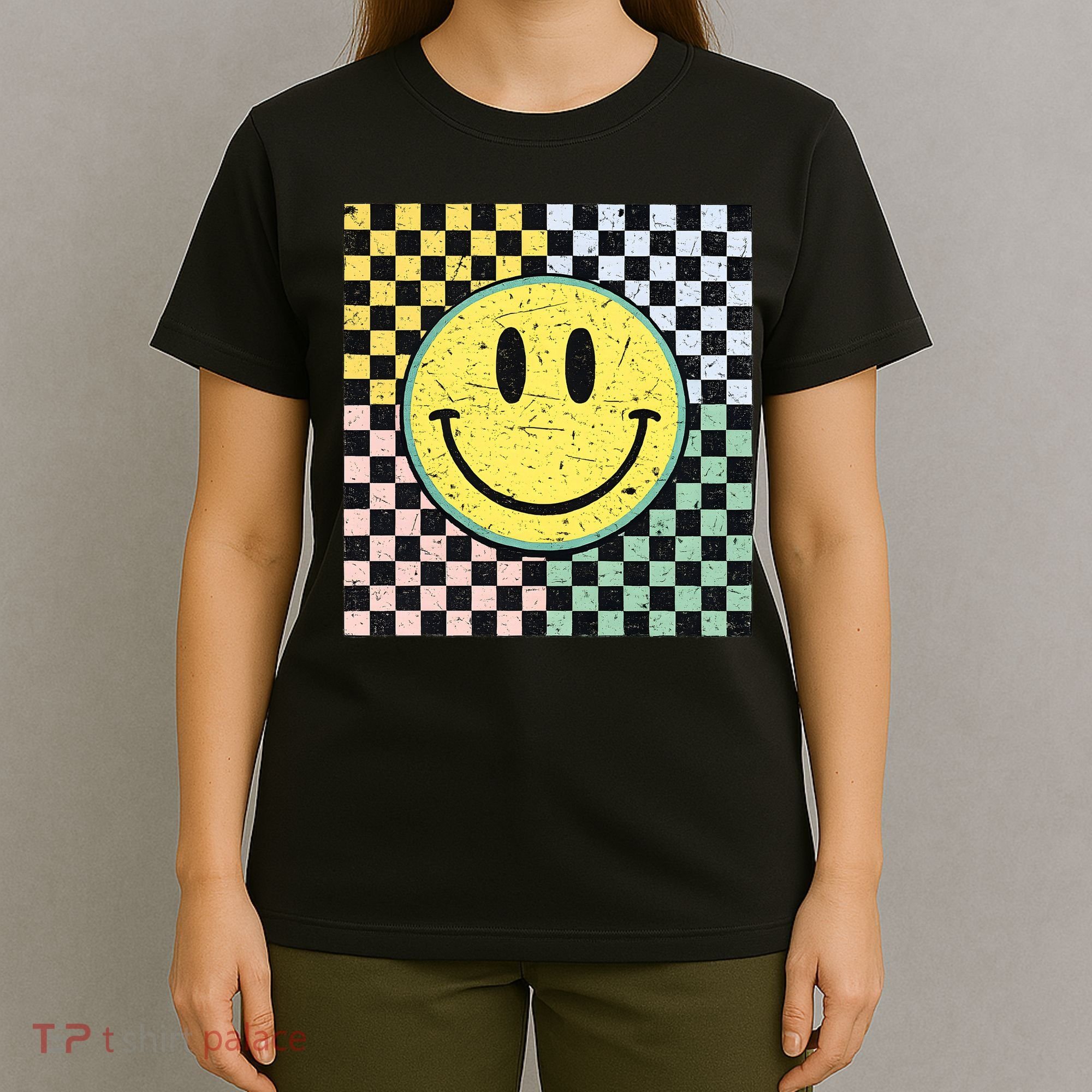Vintage Checkered Smiling Face T-Shirt