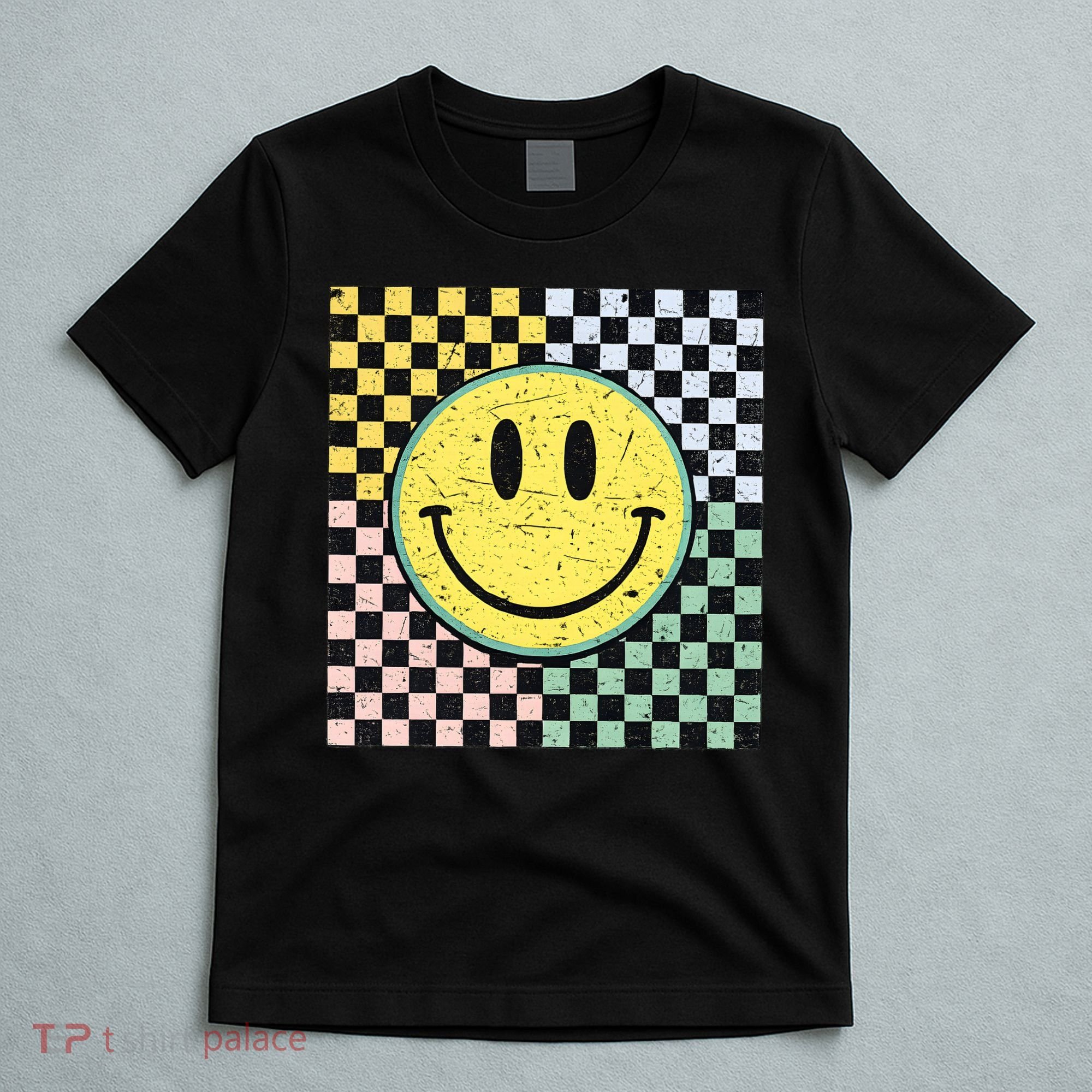 Vintage Checkered Smiling Face T-Shirt