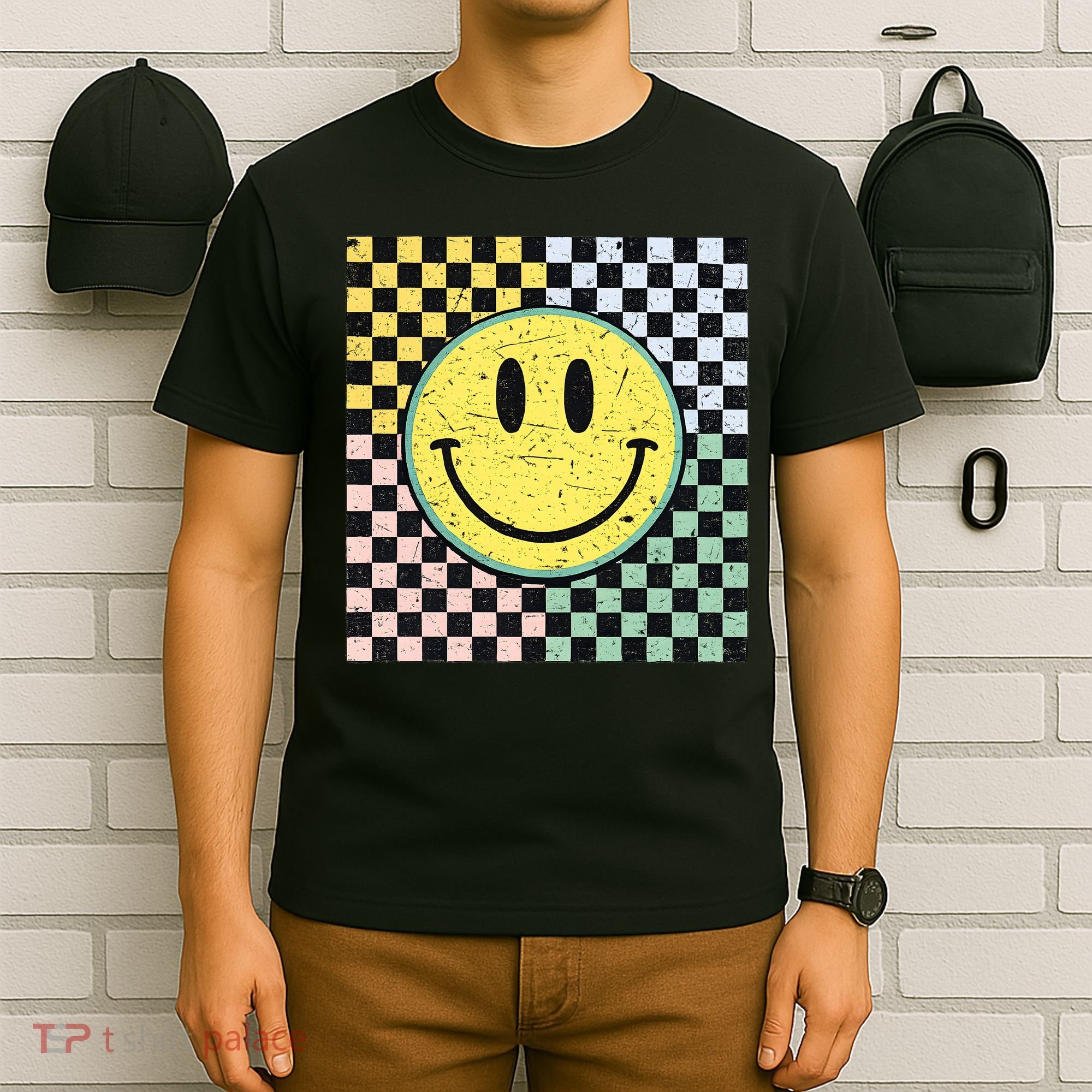 Vintage Checkered Smiling Face T-Shirt