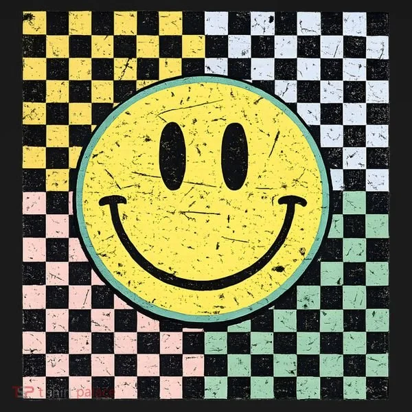 Vintage Checkered Smiling Face Bucket Hat