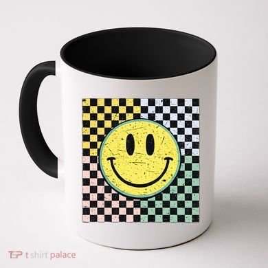 Vintage Checkered Smiling Face Coffee Mug