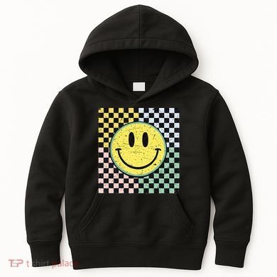 Vintage Checkered Smiling Face Kids Hoodie