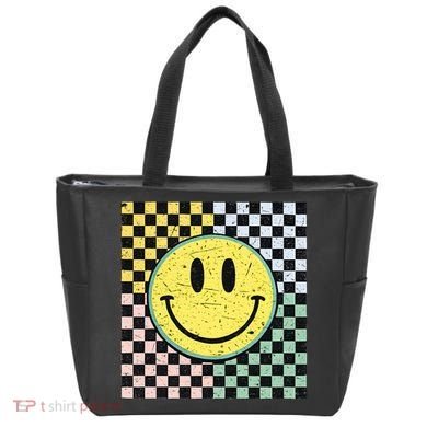Vintage Checkered Smiling Face Tote Bag