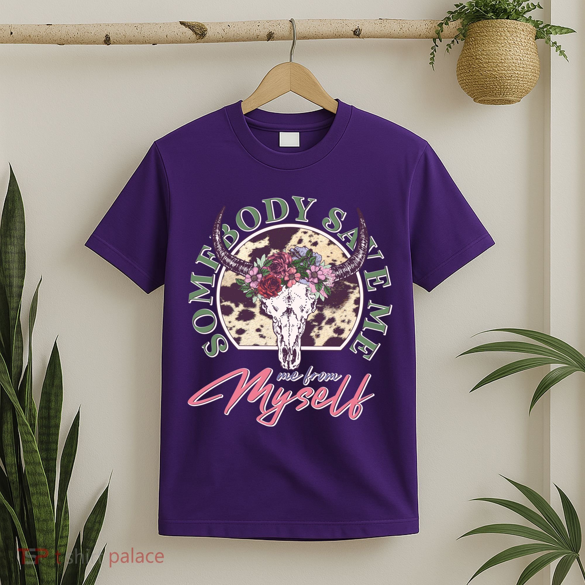 Vintage Cow Skull Somebody Save Me Me From Myself T-Shirt