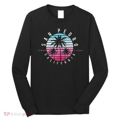 Vintage California San Pedro Ca Beach Gps Coordinate Long Sleeve Shirt