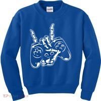 Videogame Controller Skeleton Hand Lazy Halloween Costume Gift Kids Sweatshirt thumb 0