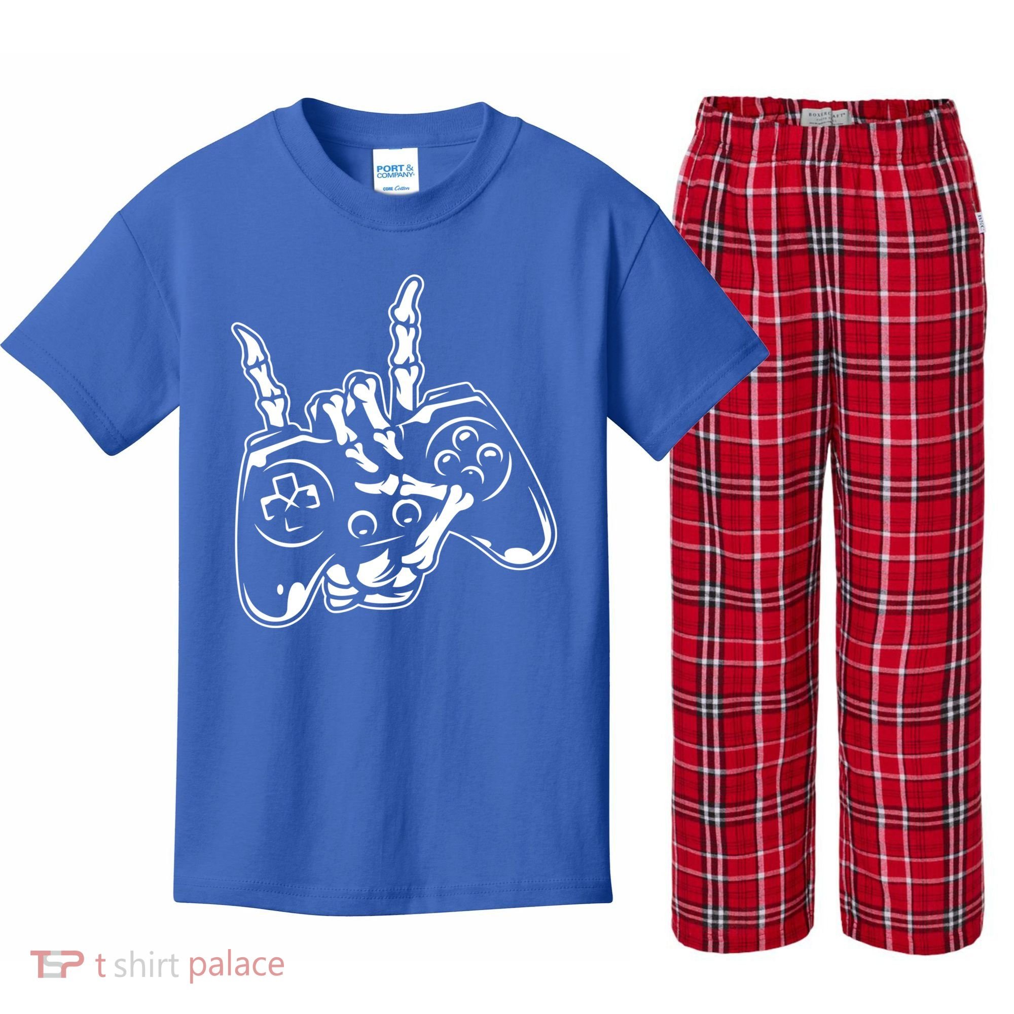 Videogame Controller Skeleton Hand Lazy Halloween Costume Gift Kids Plaid Pajama Set