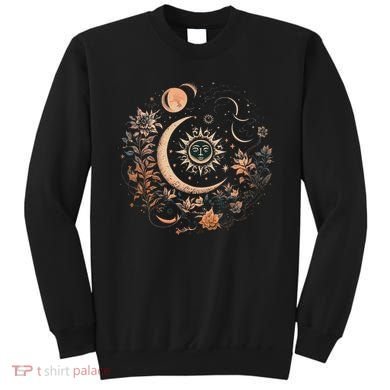 Vintage Celestial Sun And Moon Floral Boho Sweatshirt