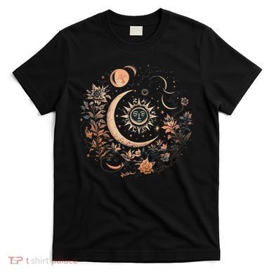 Vintage Celestial Sun And Moon Floral Boho T-Shirt