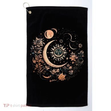 Vintage Celestial Sun And Moon Floral Boho Golf Towel