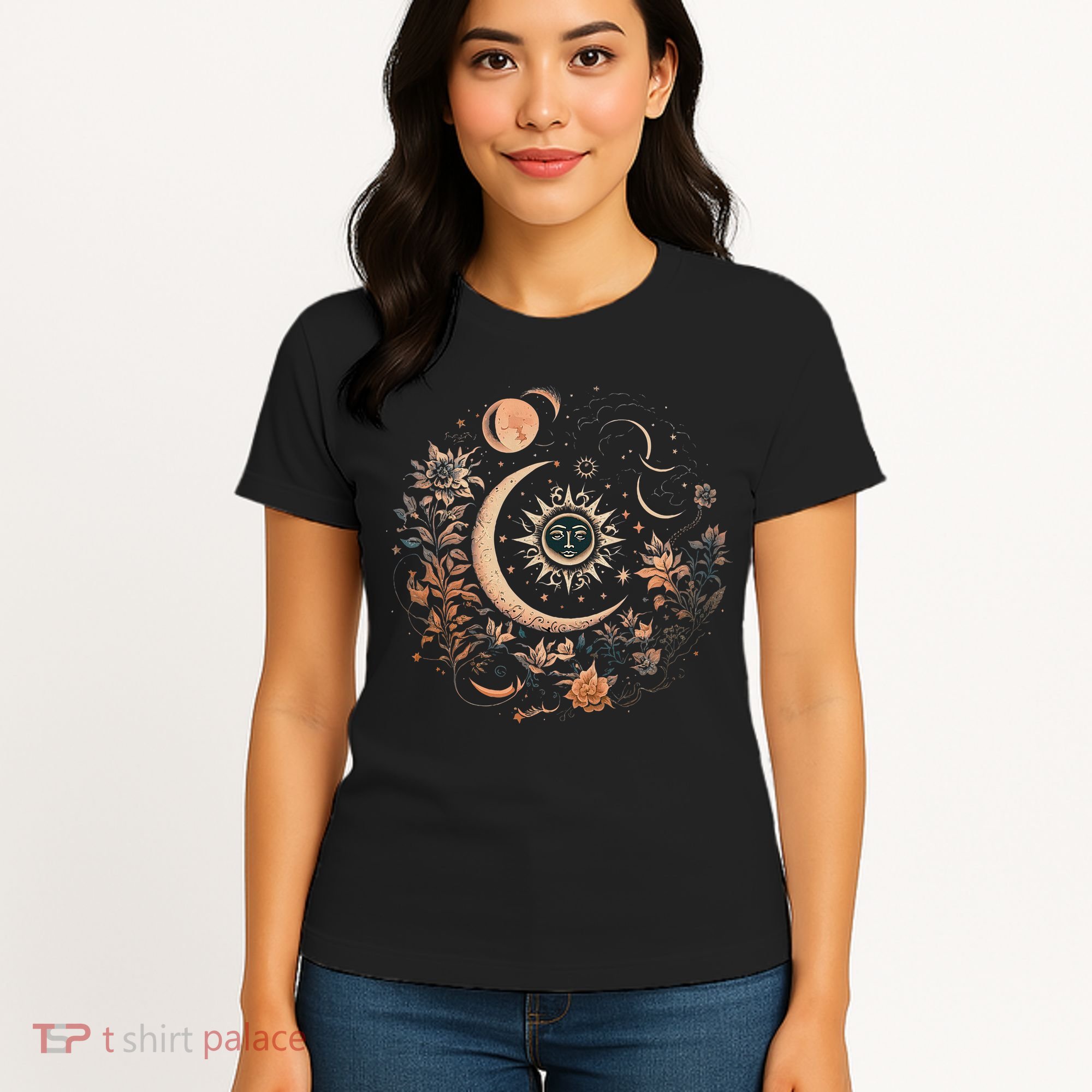 Vintage Celestial Sun And Moon Floral Boho Women's T-Shirt