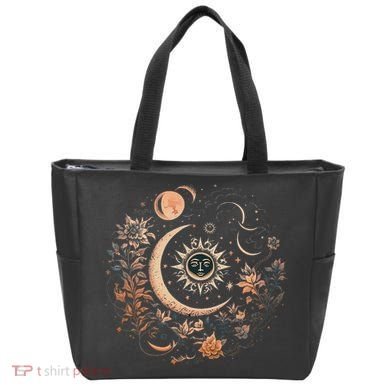 Vintage Celestial Sun And Moon Floral Boho Tote Bag