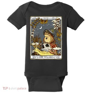 Vintage Cottagecore The Wizard Frog Riding Snail Tarot Card Baby Bodysuit