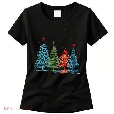 Vintage Christmas Trees Hand Drawing Christmas Trees Women's T-Shirt