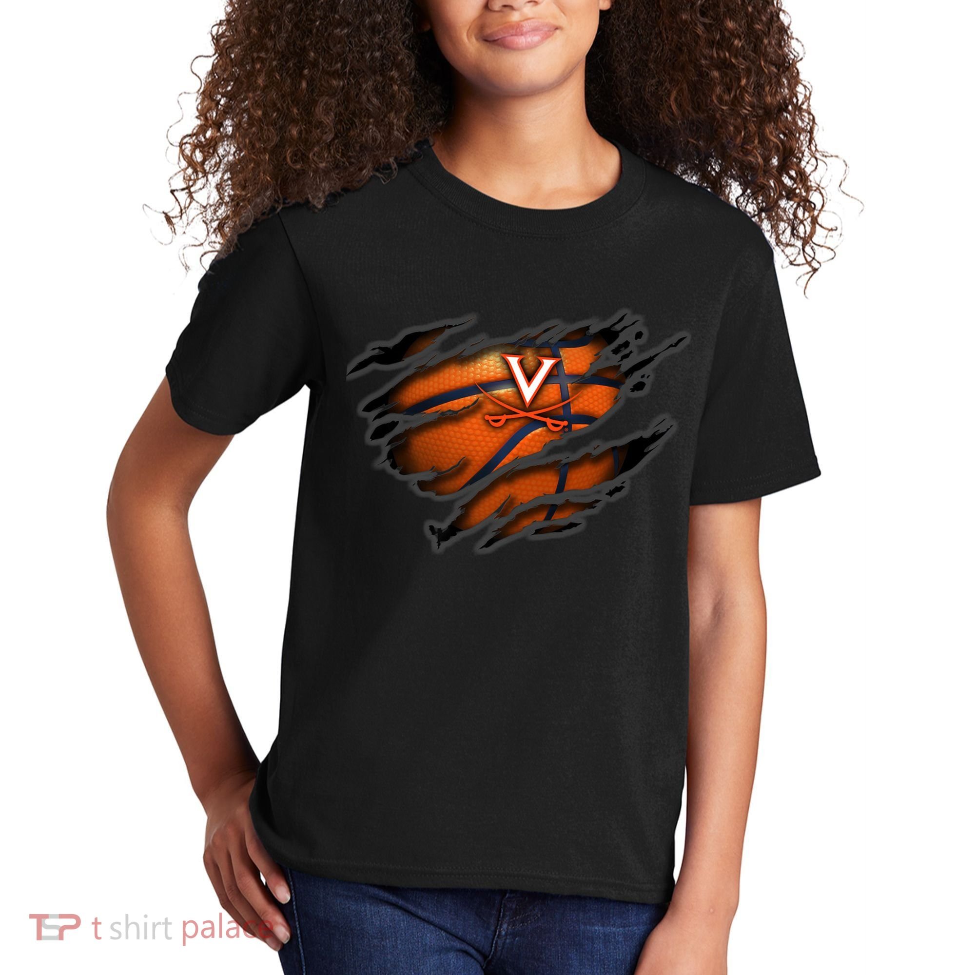 Virginia Cavaliers Tearing Basketball - Apparel Kids T-Shirt