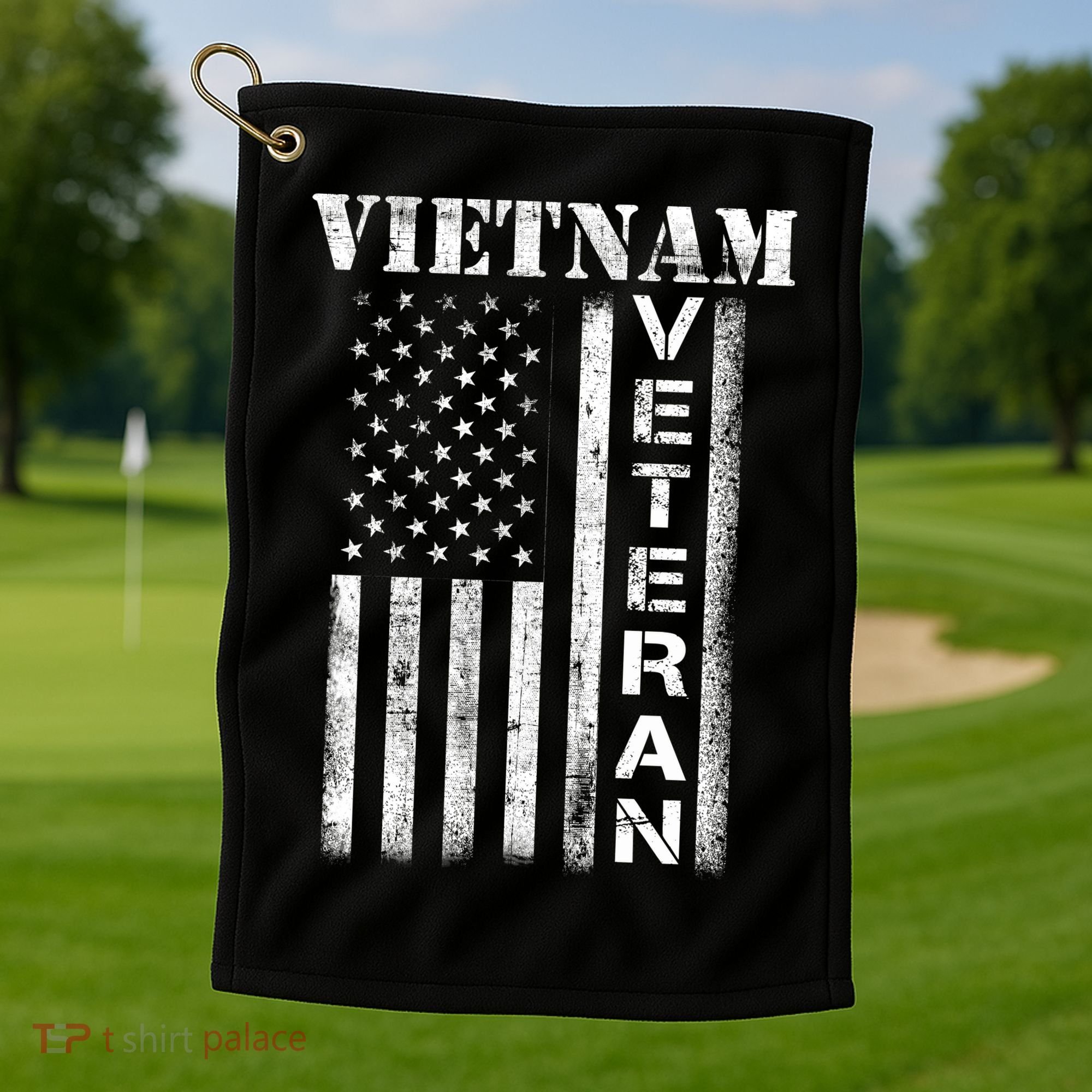 Vietnam Combat Veteran Flag Patriotic Veterans Day Gift Golf Towel