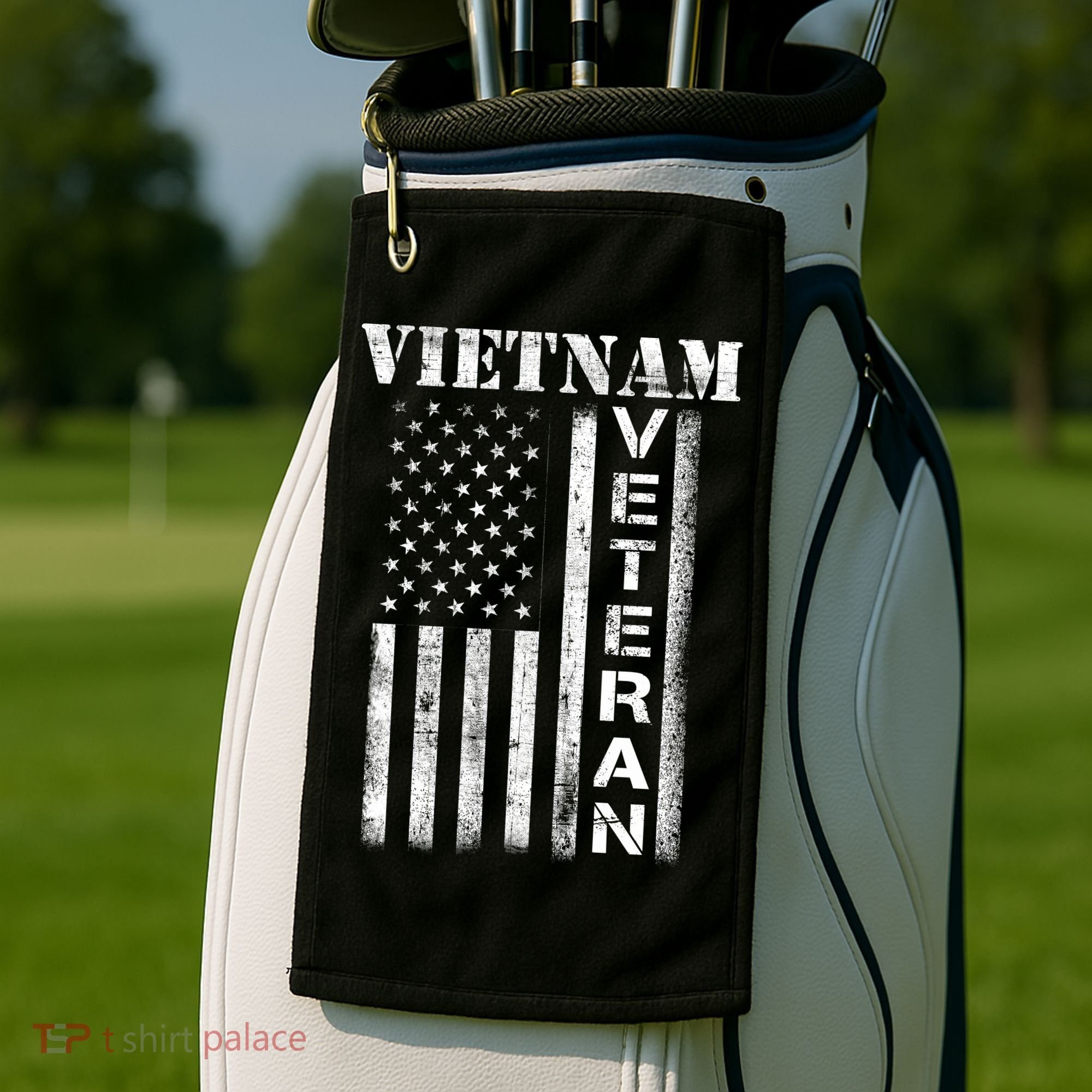 Vietnam Combat Veteran Flag Patriotic Veterans Day Gift Golf Towel