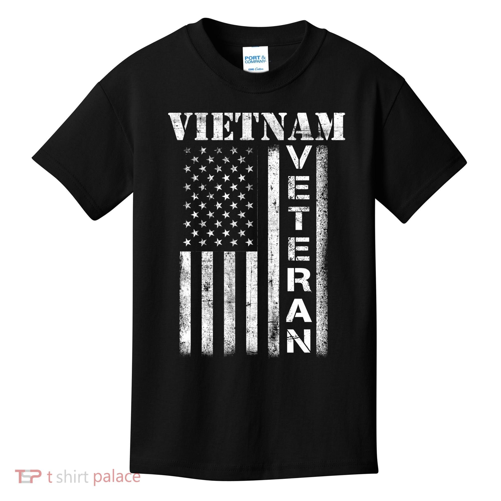 Vietnam Combat Veteran Flag Patriotic Veterans Day Gift Kids T-Shirt