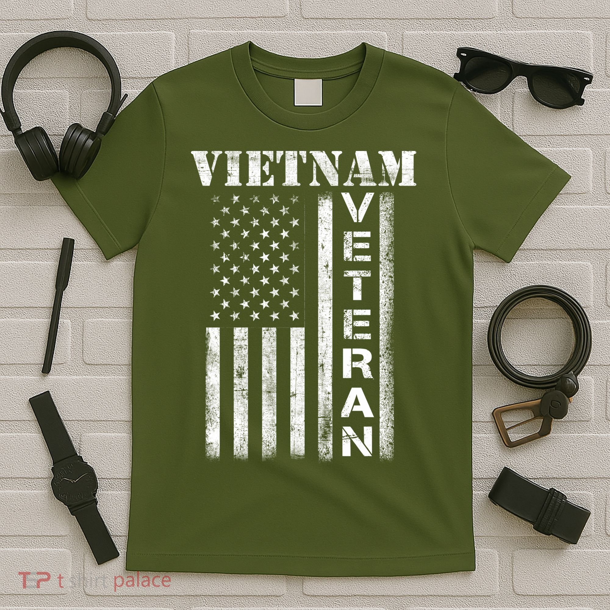Vietnam Combat Veteran Flag Patriotic Veterans Day Gift T-Shirt