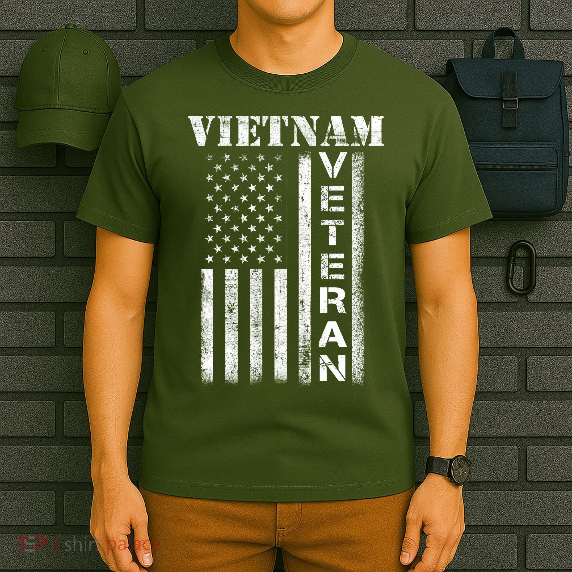 Vietnam Combat Veteran Flag Patriotic Veterans Day Gift T-Shirt