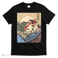 Vintage Cat Vs Monster Retro Japanese Great Wave Otaku Manga T-Shirt thumb 0
