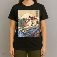 Vintage Cat Vs Monster Retro Japanese Great Wave Otaku Manga T-Shirt thumb 4