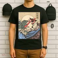 Vintage Cat Vs Monster Retro Japanese Great Wave Otaku Manga T-Shirt thumb 6