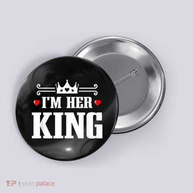 Valentines Couple Wedding Anniversary His Queen Her King Button