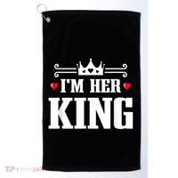 Valentines Couple Wedding Anniversary His Queen Her King Golf Towel thumb 0
