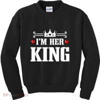 Valentines Couple Wedding Anniversary His Queen Her King Kids Sweatshirt thumb 0