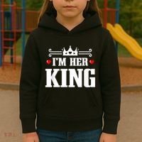 Valentines Couple Wedding Anniversary His Queen Her King Kids Hoodie thumb 3