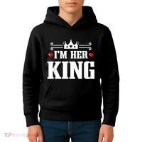 Valentines Couple Wedding Anniversary His Queen Her King Kids Hoodie thumb 4