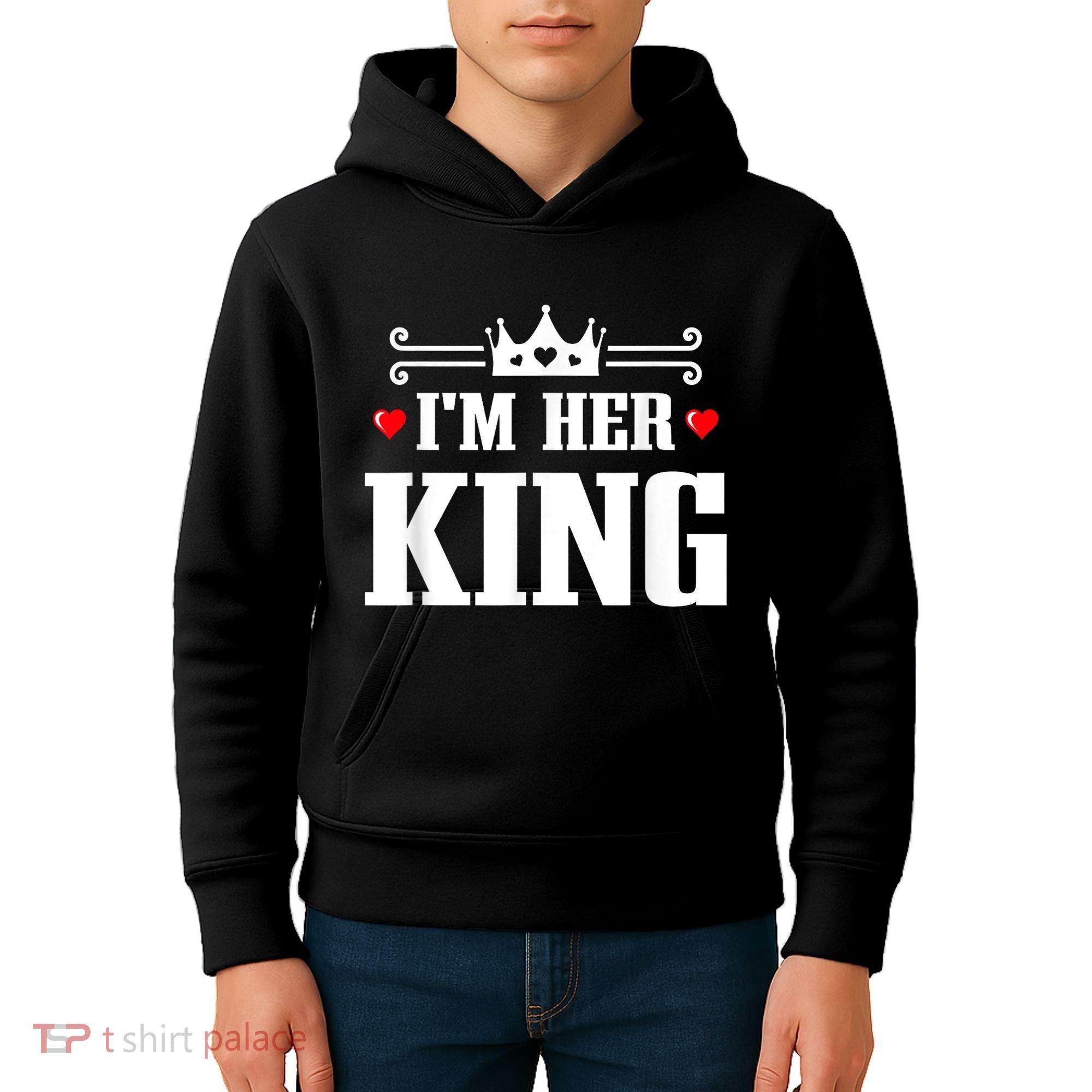 Valentines Couple Wedding Anniversary His Queen Her King Kids Hoodie
