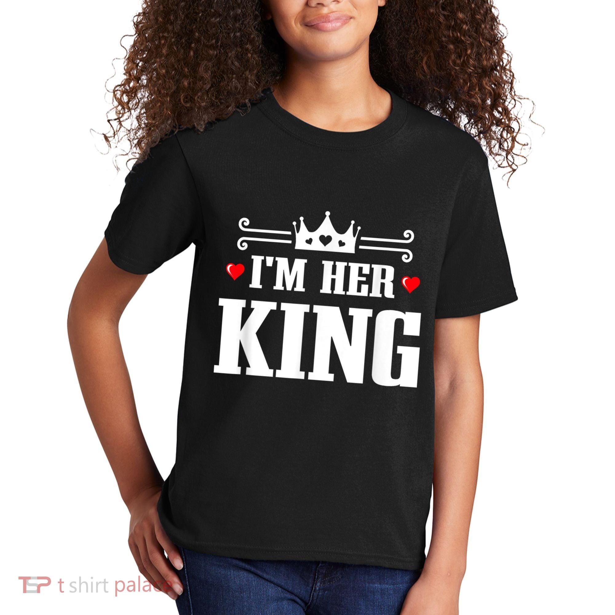 Valentines Couple Wedding Anniversary His Queen Her King Kids T-Shirt