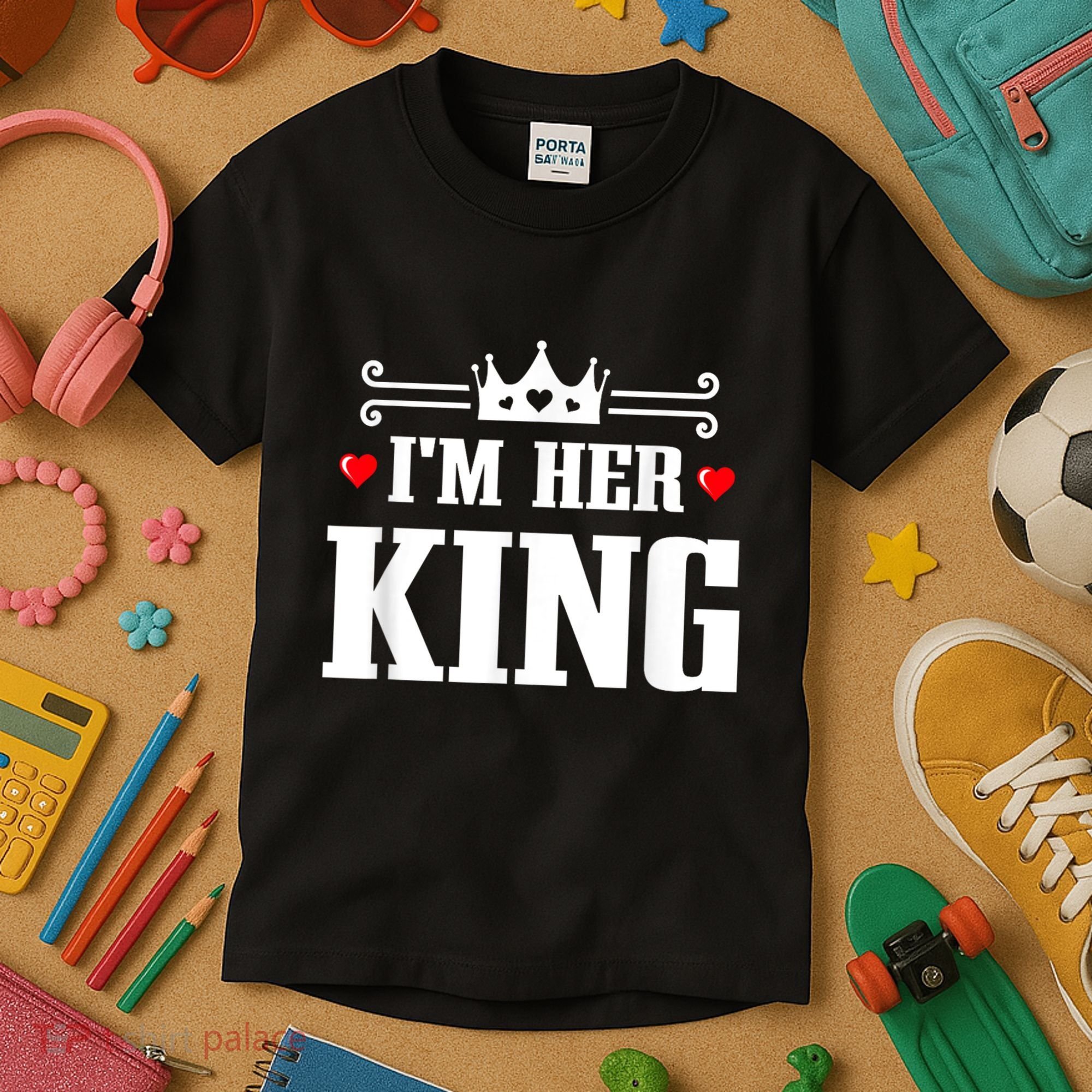Valentines Couple Wedding Anniversary His Queen Her King Kids T-Shirt