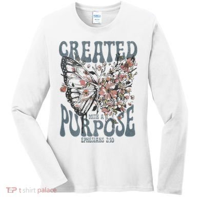 Vintage Created With A Purpose Butterfly Floral Women's Long Sleeve Shirt