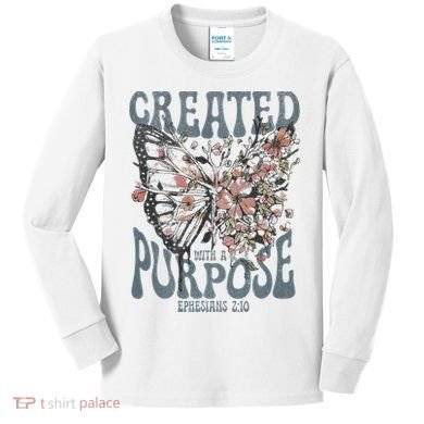 Vintage Created With A Purpose Butterfly Floral Kids Long Sleeve Shirt