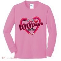 Valentines Day 100 Days Of School Kids Long Sleeve Shirt thumb 0