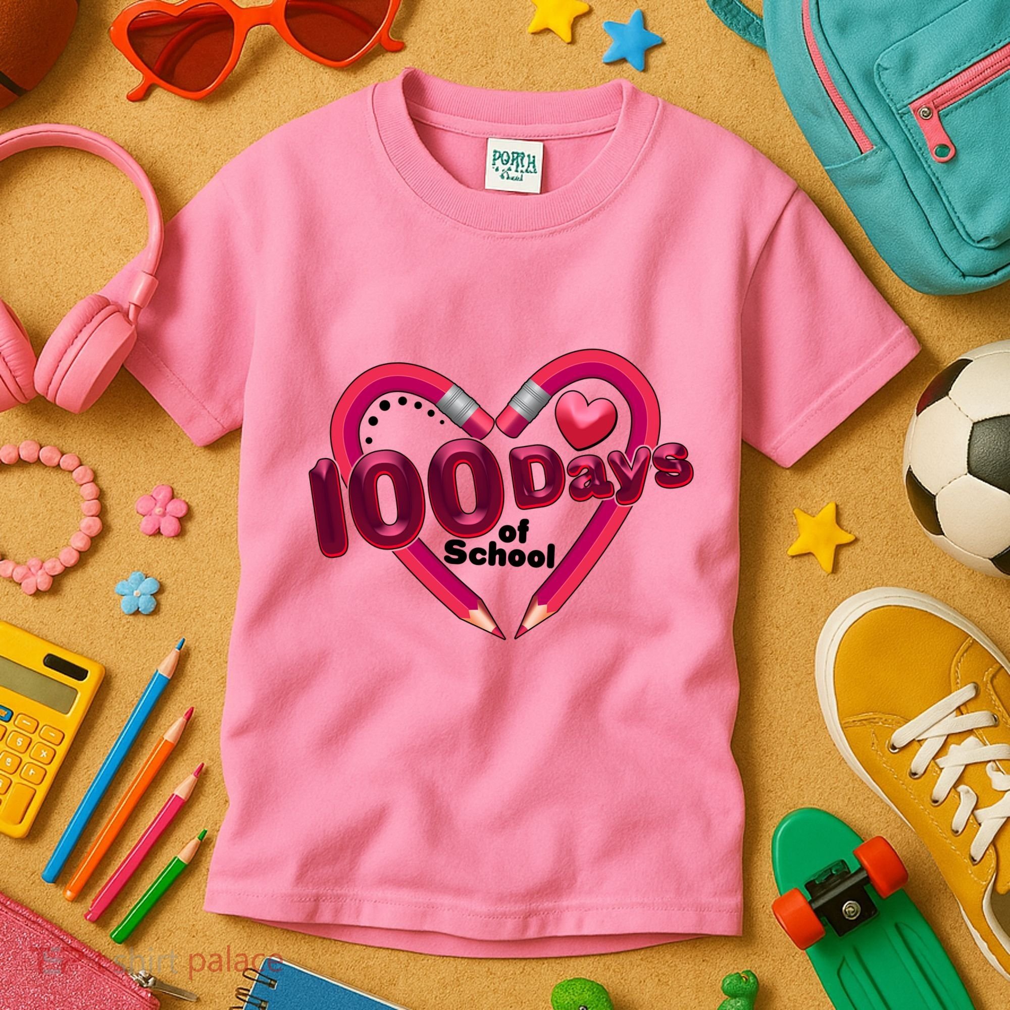 Valentines Day 100 Days Of School Kids T-Shirt