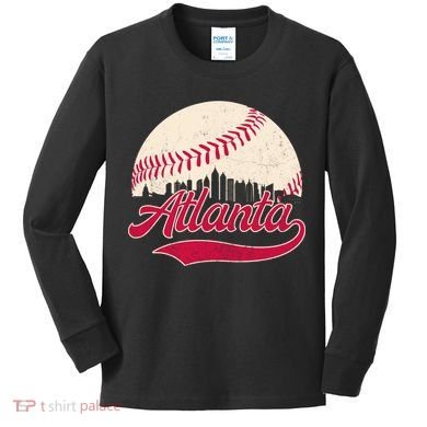 Vintage Distressed Atlanta Skyline Tee Baseball Kids Long Sleeve Shirt